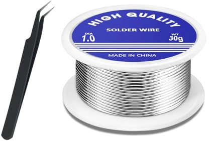 Filo di Saldatura 30g 1.0mm Saldare Saldatura con Anima di Colofonia Filo per Saldatura Stagno Saldatura a Bobina Con pinzette per la Riparazione Componenti Elettronici di Saldatura Elettrica