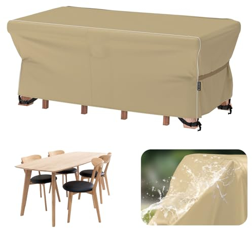Velway Gartenmöbel Abdeckung Wasserdicht 170x95x74cm - Winddicht Schutzhülle mit Reflektierender Streifen 600D Oxford Möbelsets Abdeckung Staubfest Abdeckhauben für Gartentisch Sitzgruppe Khaki