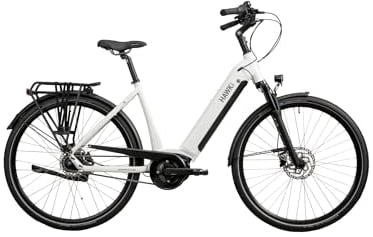 HAWK eCity Wave 400 White L/55cm I E-Bike Herren & Damen 400W I Stadtrad mit Neuer Rahmenplattform & Mittelmotor I E Bike Herren 28 Zoll mit 8 Gang Nabenschaltung