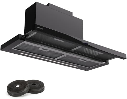 Klarstein Hotte Aspirante 90 cm, Hotte Aspirante Silencieuse, Hotte de Cuisine 90cm avec Lampes LED, Débit d'Air Puissant de 640 m³/h, Hotte avec Évacuation, Filtre à Graisse en Aluminium