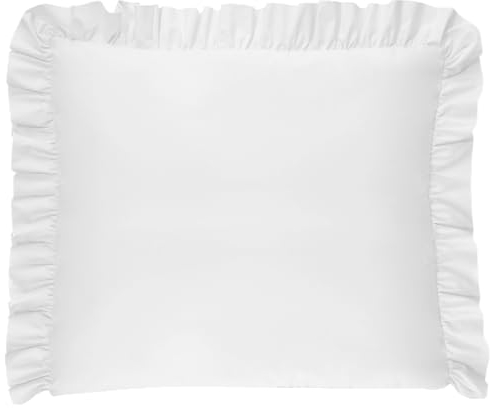 Balbina Kissenbezug 80 x 80 cm für Kinder & Babys, Kopfkissenbezug Baumwolle, für Kinderzimmer, Kinderwagen oder Kinderbett, Baumwoll-Kopfkissenbezug mit Rüsche & Reißverschluss, Weiß