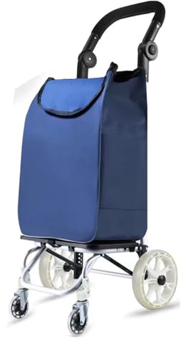 Einkaufstrolley XXL Mit Großen Rädern in - Extra Großer Einkaufsroller Einkaufshilfe 70Kg Belastbar Einkaufswagen Gestell Aus Aluminium Klappbar,Blau