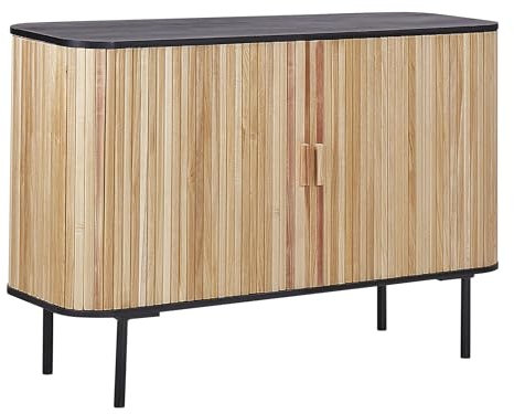 Beliani Commode à 2 Portes Coulissantes en Bois de Paulownia et MDF Ton Clair et Noir Lindon