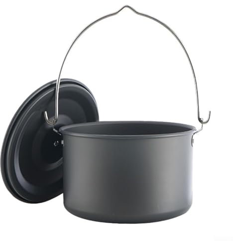 Camping Hanging Pot, Aluminum Alloy 4.3L Outdoor Camping Cooking Hanging Pot, Campfire Heating Stove with Lid, 4-6 Persons Large Capacity Picnic Barbecue Hanger Pot