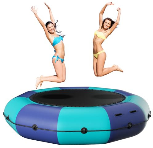 Inflatable Water Trampoline,10Ft/12Ft/15Ft Recreational Water Bouncer,Floating Water Trampoline with 500W Electric Inflator & Rope Ladder,Kids Adults Portable Bounce Swim Platform for Lake,Pools