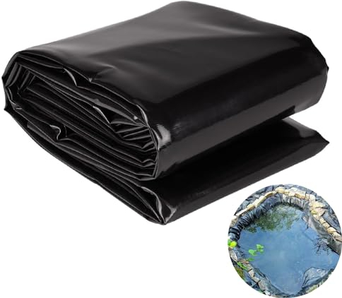 Dtyubfg HDPE Teichfolie 4x4m 5x5m 6x9m 8x10m 10x12m, Schwarz Teichfolien, Flexibel Gartenteiche Dichtungsfolie Teichmembran Folie für Fischteiche, Brunnen, Wassergarten und Wasserfall