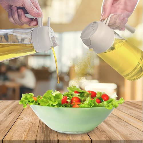 VITALIZUM Pulverizador de Aceite Cocina, Dispensador, Spray, Aceitera de Cristal Antigoteo, Freidora de aire, Difusor, Rociador, Dosificador 450ml, Función 2 en 1 ideal para Cocinar.