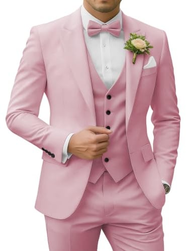 SPTALLFITJSV Costume 3 pièces pour homme - Coupe ajustée - Blazer à deux boutons - Gilet et pantalon - Pour mariage, bal de fin d'année, fête, Dusty Rose., Taille XL