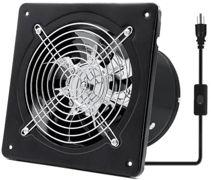 FanGoFast Extractor de Aire 150mm Ventilador de Baño 525m³/h Silencioso con Aleta de Retorno Potente Ventilador Metálico de Pared con Enchufe EU para Cocina Garaje Sótano (Negro, 150mm)
