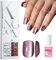 120PCS Square Cat Eye False Nails - 15 Sizes Brown Red With Glue - Acrylic Fake Nails Set for Home DIY Art - Gifts for Women Girls