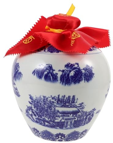 COLLBATH Recipiente para Vino de Porcelana Azul Y Blanca Tarro de Cerámica para Licor Soporte para Vino con Sellado Decoración para El Hogar Botella