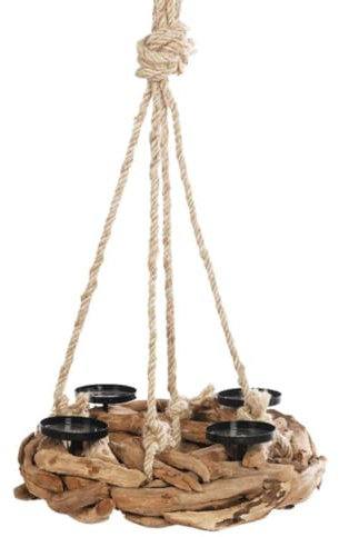Adventskranz Holz Rund Hängend Kerzenhalter Teak-Holz Weihnachten Landhaus 40cm