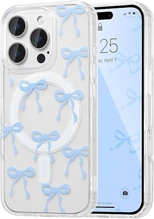Yhsvie Magnetisch Hülle für iPhone 11 pro max Dünne Handyhülle Kompatibel mit Mag-Safe,Aesthetic Schleife Hülle Süßes Transparent Nie Vergilbung Cover Schutzhülle Slim Stoßfest Hard PC Case - Blau