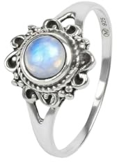mantraroma Silberring Damen 925 Sterling Silber – runder Edelstein Ring, Vintage Statement Ring Schmuck, elegantes Geschenk für Frauen