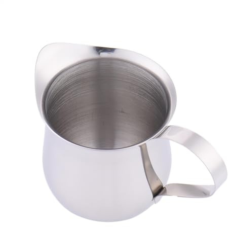 Jarra espumante de leche de acero inoxidable, jarra de vapor, vaso espumador de leche de café, jarra de acero inoxidable, incluye 60 ml, 90 ml, 150 ml, 240 ml de capacidad opcional, apta para latte