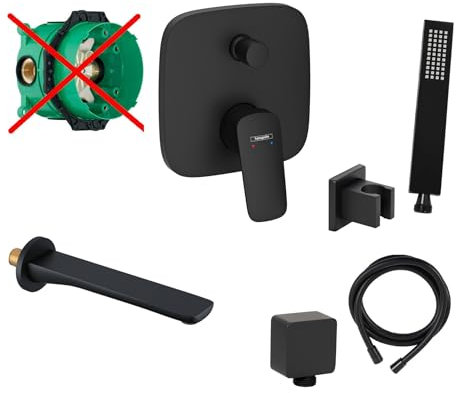 vanvilla Wannenset mit Unterputz Armatur Hansgrohe und vanvilla Handbrause, schwarz matt beschichtet Wannen-SET HGS56-ob