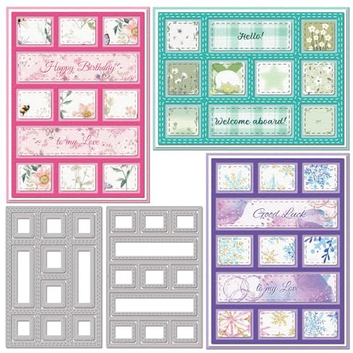 GLOBLELAND Stanzformen Für Rechteckige Hintergrundplatten Zum Selbermachen von Scrapbooking Rechteckige Metallrahmen Stanzformen Quadratische Rahmen Stanzungen Für Kartenherstellung Prägung Fotoalbum