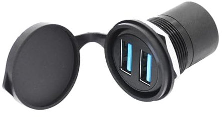 Riertostng Dual USB 3.0 Panel Mount Connector Adapter, USB Female to Female Through Module Threaded Fixing Mount Socket with Dustcap, High Speed 5Gbps Data Transfer, 5V/2A Power (Black)