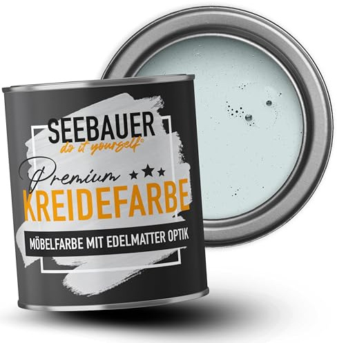 SEEBAUER diy Kreidefarbe für Möbel Hellblau 375ml für Innen (No. 817 Blue Ridge) Möbelfarbe ohne Schleifen - Holzfarbe extra matt - Holzlack, Möbellack hohe Deckkraft