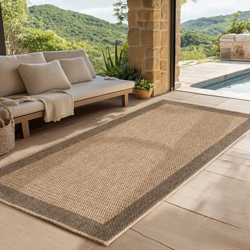 SIMPEX Indoor Outdoor Teppich Wetterfest pflegeleicht im natürlichen Jute-Look, Sisal Teppich Wohnzimmer, Küche, Terrasse, Garten und Balkon, 80x150 cm