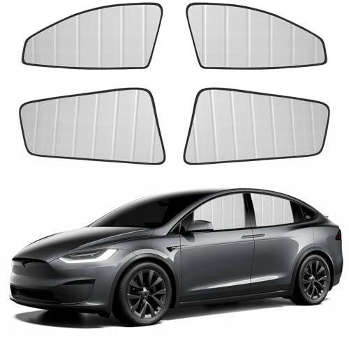 4 Stück Auto Sonnenschutz speziell für Tesla Model Y, Upgrade 5-Lagen Sichtschutz Camping Sonnenschirme Seitenfenster, UV-Schutz Faltbar