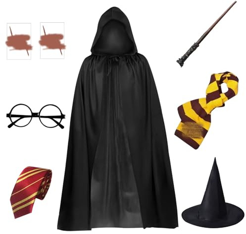 JSTHHTT 12 Pcs Costume de Magicien Enfant, Costume Magicien Kit, Baguette Magique, Ensemble de Halloween Deguisement Cape, Kit d'accessoires Déguisement pour Halloween Fête Carnaval Part