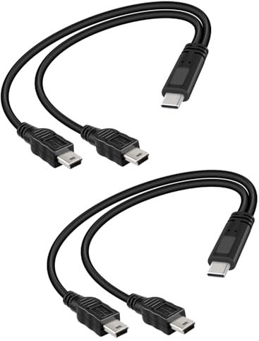 YANBORONSN 2 en 1 multi mini 5p usb splitter câble de charge court, usb c mâle vers 2 mini 5p usb mâle connecteur y cordon d'alimentation pas de transfert de données (pack de 2)