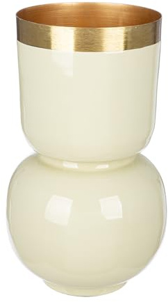 GILDE Vase Roro - Metall - Creme glänzend - Höhe 31cm x Ø 18cm - Blumenvase