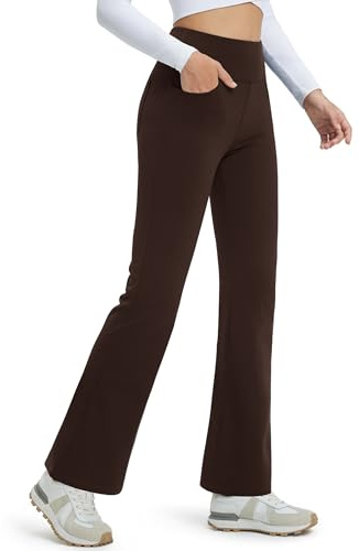 Comallan Thermo Flare Leggings Winter Wasserabweisend High Waist Warm Fleece Schlaghose Yogahose Thermohose Sporthose mit Taschen für Fitness Sport Jazzpants Yoga, Braun M