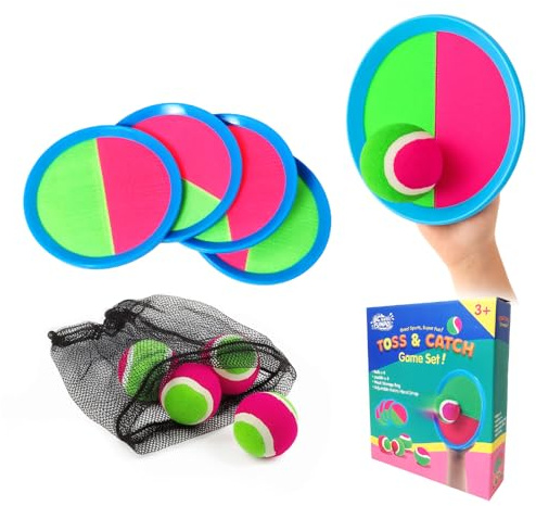 Toss and Catch Ball Set – Family Outdoor Games, Games for Kids Ages 4-8 +, Beach Kids Toys Great for Boys and Girls, Ideal for Birthday Includes 4 Paddles 4 Sticky Balls (36 Months+)