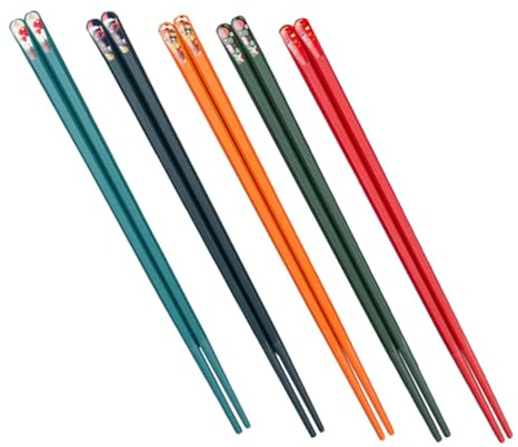 OUNONA Juego de Palillos Chinos de Aleación Reutilizables 5 Pares de Palillos Japoneses Antideslizantes Punta Fina Mezcla de Colores para Uso Familiar Cocina Asiática