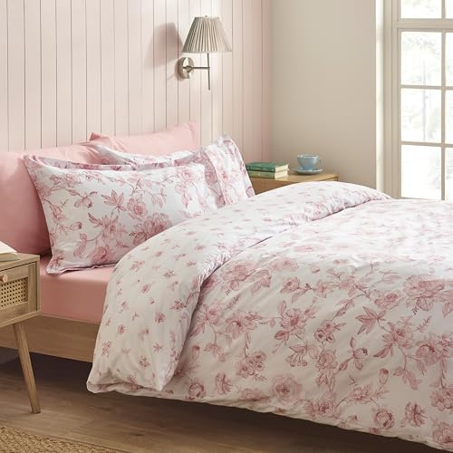 Catherine Lansfield Mirabelle Wende-Bettwäsche-Set mit Kissenbezügen, Blumenmuster, für Kingsize-Bett, Rosa