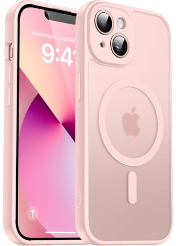 Natiiozie Magnetisch Hülle für iPhone 13, Matt Rosa | Kompatibel mit MagSafe, Kameraschutz Militärschutz Handyhülle, Stoßfest Kratzfest Schutzhülle Transluzente Rückseite Case