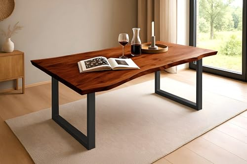 Casa Massiva Esstisch Baumkante massiv Akazie nussbaum 160 x 85 schwarz Quinn
