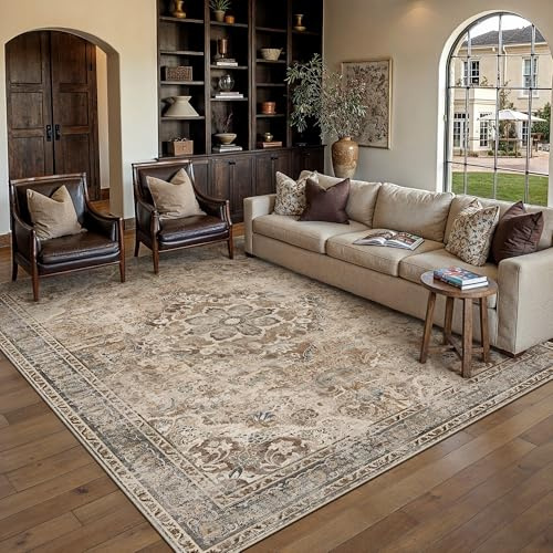 PureCozy Waschbarer Braun Teppich Wohnzimmer 160x230cm Vintage Tepiche for Living Room kurzflor rutschfest Weich Retro Orientalischer Carpet für Schlafzimmer Büro Esszimmer Bedroom