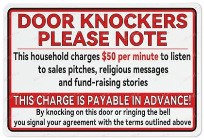 Door Knockers Please Note We Charge 50 A Minute To Listen Aluminum Signdoor & Outdoor Use Sign for garage,bar,restaurant,living room,bedroom,kitchen,cafe 8×12 INCH