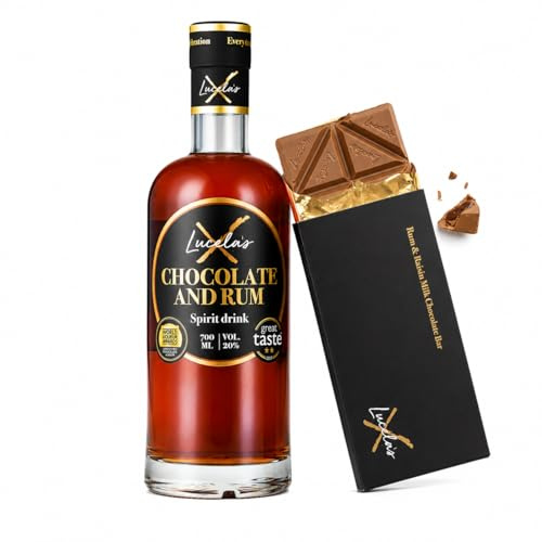 Lucela’s Chocolate & Rum Spirit Drink Gift Set with Rum & Raisin Milk Chocolate Bar | Premium Liqueur | Luxury Chocolate & Alcohol Gift | 700ml Bottle