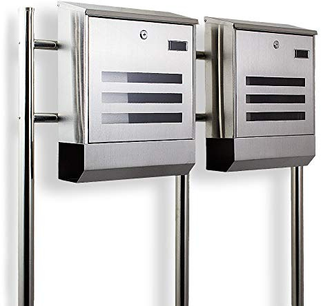 Bituxx Postkasten Edelstahl Design Doppelstandbriefkasten Zeitungfach Briefkastenanlage Briefkasten Mailbox Eckig mit integireter Zeitungsrolle