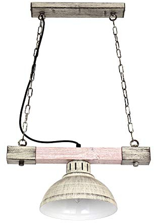 Licht-Erlebnisse Pendelleuchte Metall Holz in Shabby Weiß Esszimmer Esstisch B:21 cm E27 Rustikal natürlich gemütliche Wohnzimmer Hängelampe HAKON