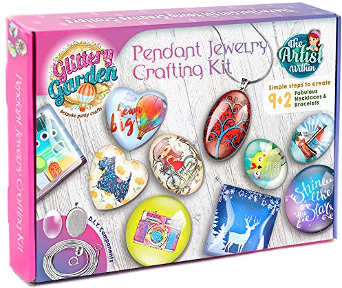 Girls Jewelry Making Kit. Best Necklace Pendant & Bracelet Crafting Set with Glass Beads & Charms. Fashion Accessories, Arts Crafts Supplies. Birthday Gift