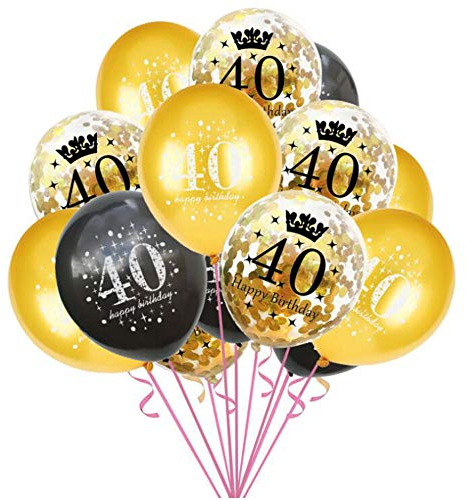 Oblique Unique® Konfetti Luftballon Set für 40. Geburtstag Feier Party Ballons 15 Stück Schwarz Gold Transparent