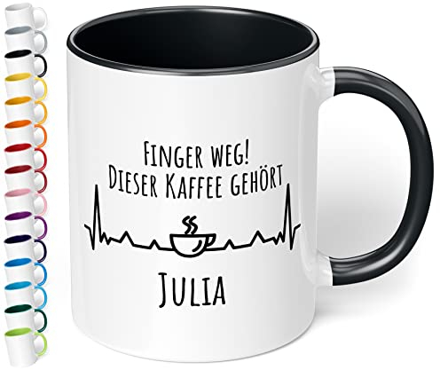 True Statements Tasse Finger weg Dieser Kaffee gehört Wunschname personalisiert - personalisierte Kaffeetasse mit Wunsch-Name - spülmaschinenfest - tolles Geschenk zu Weihnachten, innen schwarz
