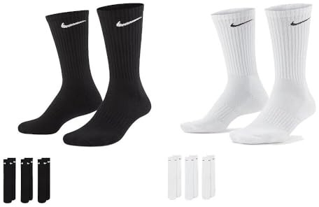 NIKE 6 X Sport Socken 2 X 3er Pack SX7664 SX4508, Farbe:3 X Schwarz 3 X Weiß, Größe:L = 42-46