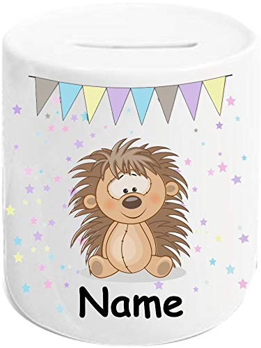 Shirtinstyle Spardose Sparschwein, Motiv Igel, Kindermotiv, Wimpelkette, Girlande, Sterne, Kinder, Kinderzimmer Deko, Dekokissen mit Füllung, Motiv, Logo,