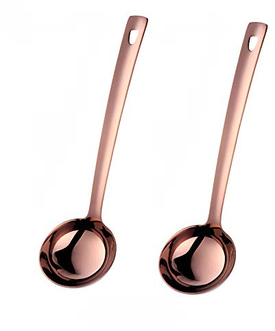 SBOMHS Schöpflöffel aus Edelstahl Schöpfkellen 2 Stück Länge 30CM Breite 8,5CM Suppenschöpfer groß Suppenlöffel für Küchenhelfer Roségold