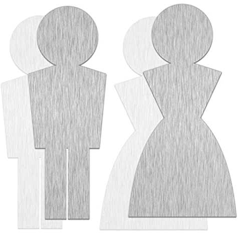 SCHILDER Systeme Alu WC-Schild Edelstahllook | 2x Damen – 2x Herren | Höhe 120 mm | Stärke 0,5 mm | selbstklebendes Piktogramm – Schild | hochwertiges Toilettenschild
