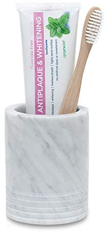 JIMEI Zahnbürstenhalter, Zahnputzbecher aus natürlichem Marmor, Spa-Kollektion, Make-up-Pinselhalter, Badezimmer-Aufsatz-Organizer