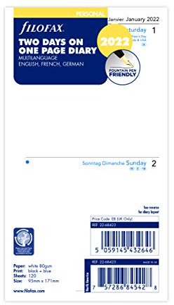 Filofax Personal 2 Tage auf einer Seite (mehrsprachig)2022 22-68423