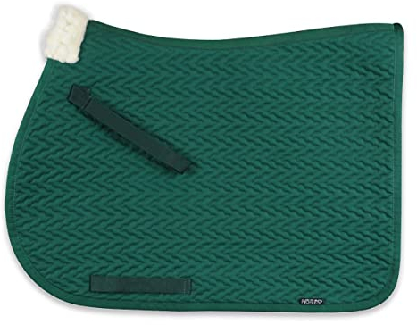 Tapis de Selle d'équitation, Monte Anglaise, Idéal pour le Saut d’Obstacles, Fermeture Velcro, Matelassage, Insert en Fourrure, Équipement, Poney (Vert)