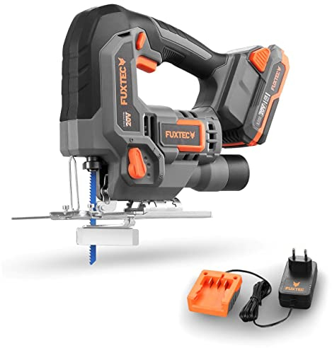 Seghetto alternativo a batteria FUXTEC 20V FX-E1JS20 - angolo di taglio ± 45° - lunghezza corsa 25,4 mm - velocità variabile con funzione di corsa a pendolo SET con batteria e caricatore